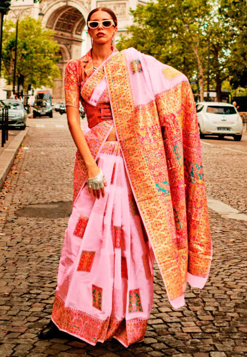 Woven Art Silk Saree in Pink