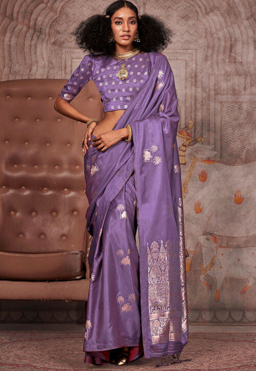 Woven Art Silk Saree in Purple