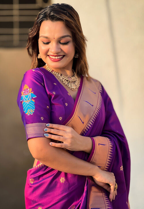 Woven Art Silk Saree in Purple