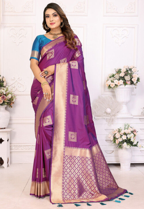 Woven Art Silk Saree in Purple