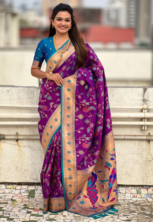 Woven Art Silk Saree in Purple