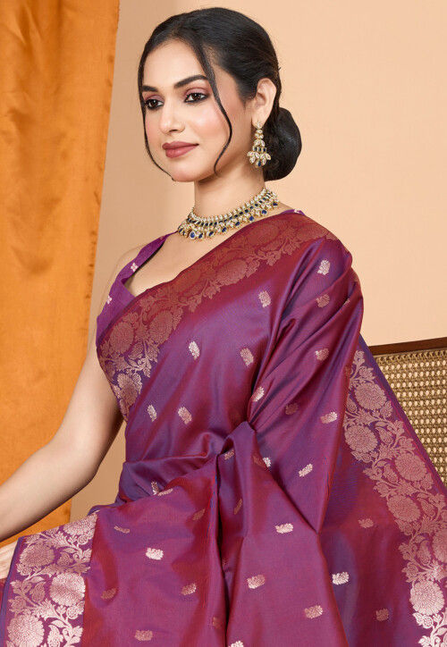 Woven Art Silk Saree in Purple