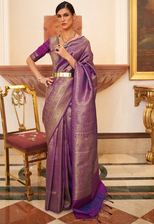 Designer Violet Silk Saree With Fancy Blouse – Bahuji - Premium Silk Sarees  Online Shopping Store