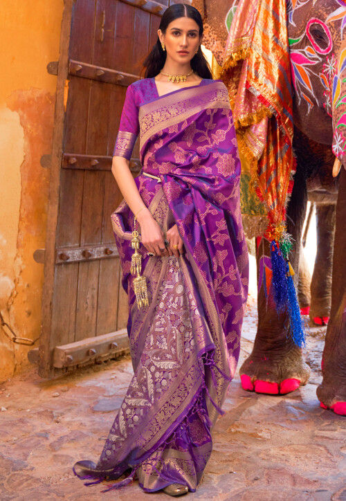 Purple Plain Silk Saree – Leemboodi