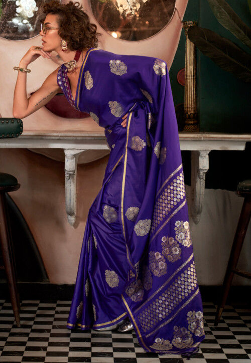 Woven Art Silk Saree in Purple