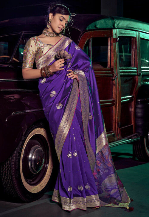 Woven Art Silk Saree in Purple