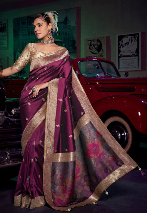 Woven Art Silk Saree in Purple