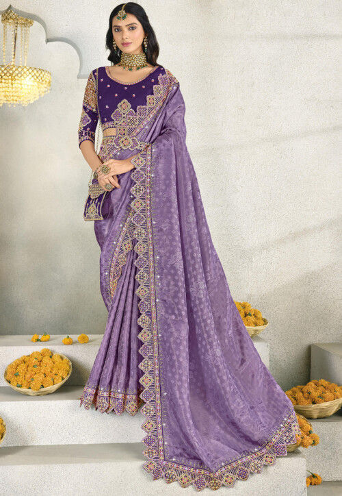 Woven Art Silk Jacquard Saree in Purple