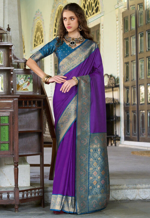 Woven Art Silk Saree in Purple