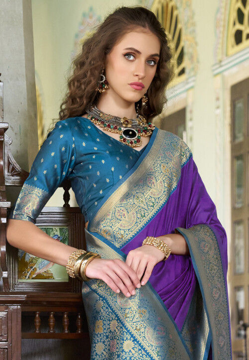 Woven Art Silk Saree in Purple
