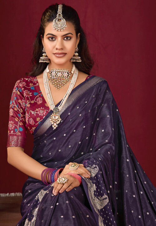 Woven Art Silk Saree in Purple