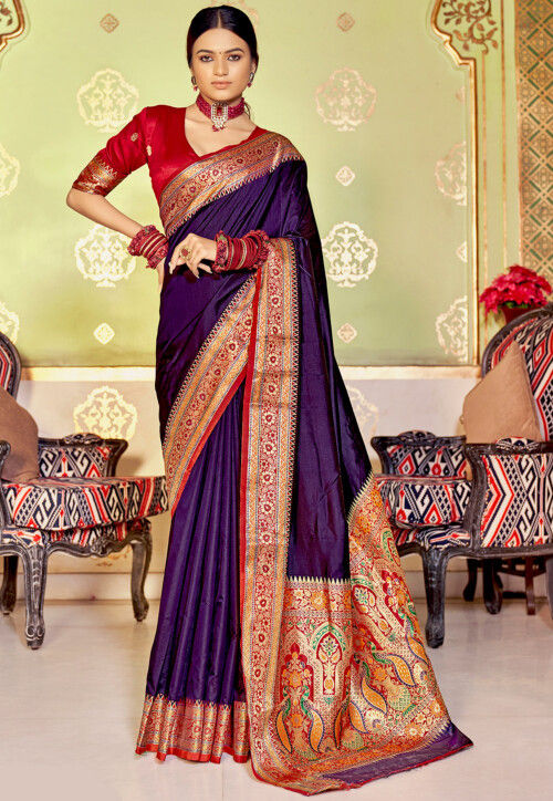 Woven Art Silk Saree in Purple : STKA269