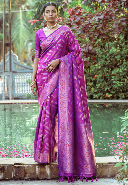 Woven Art Silk Saree in Purple