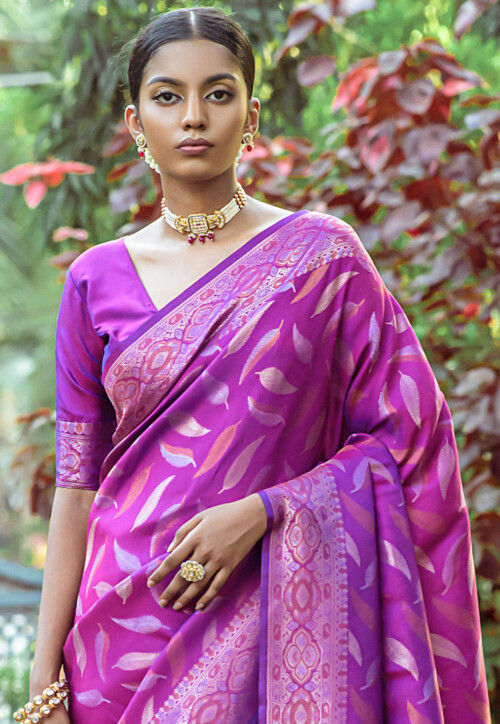 Woven Art Silk Saree in Purple