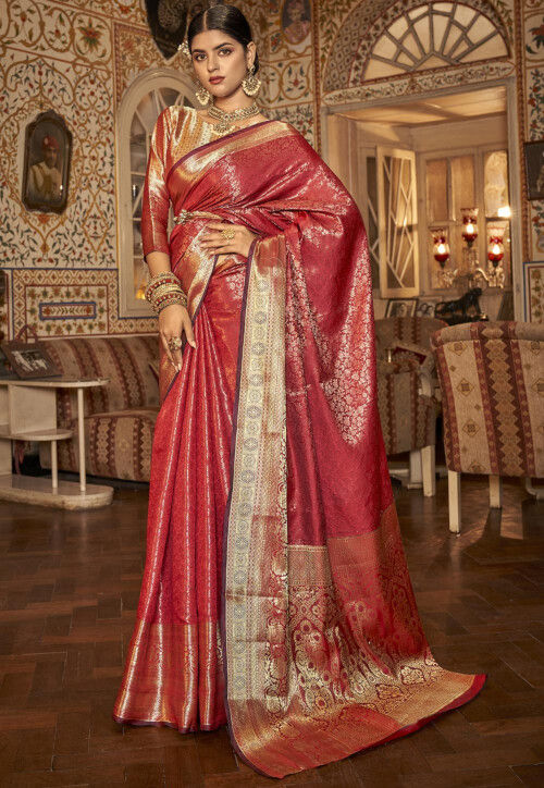 Woven Art Silk Saree in Red : SBHA1267