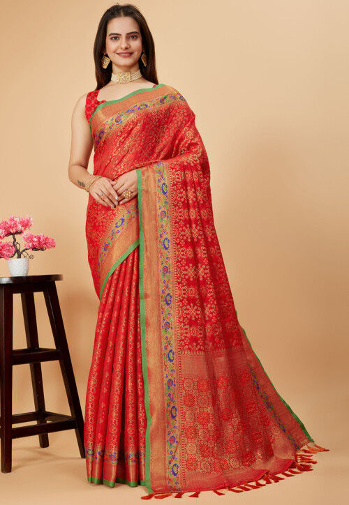 Woven Art Silk Saree in Red