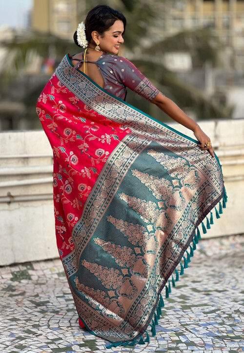 Woven Art Silk Saree in Red