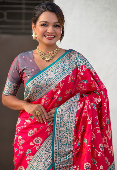 Woven Art Silk Saree in Red