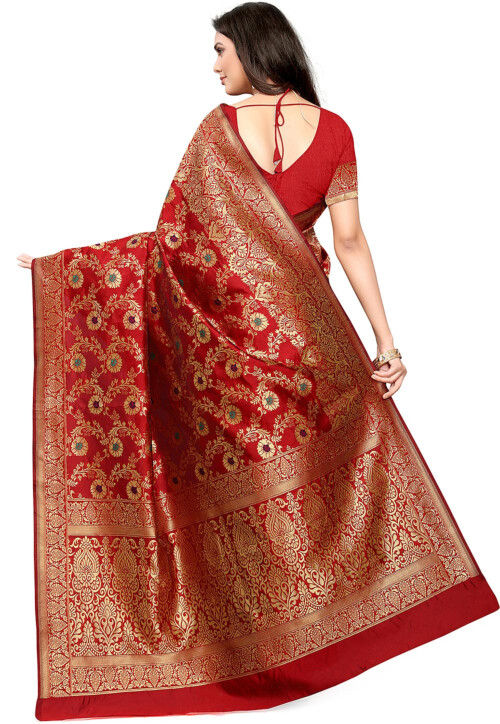 Woven Art Silk Saree in Red