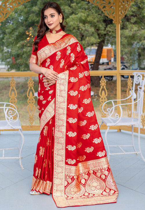Woven Art Silk Saree in Red
