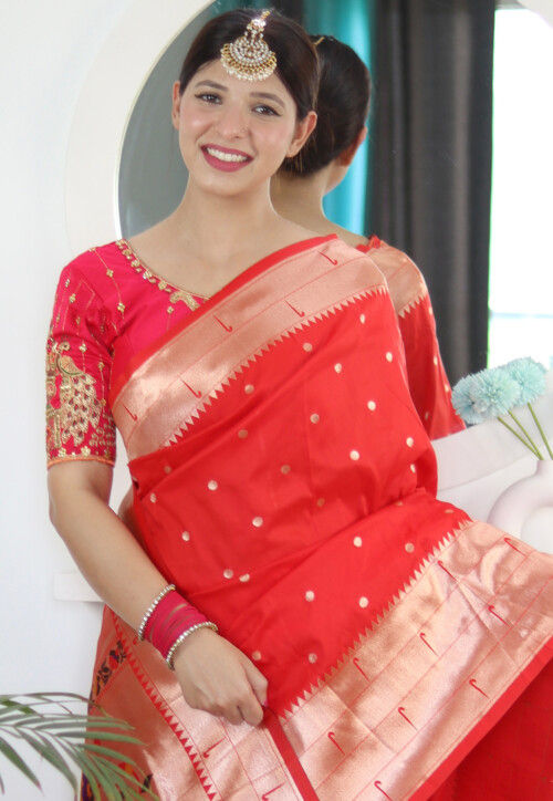 Woven Art Silk Saree in Red