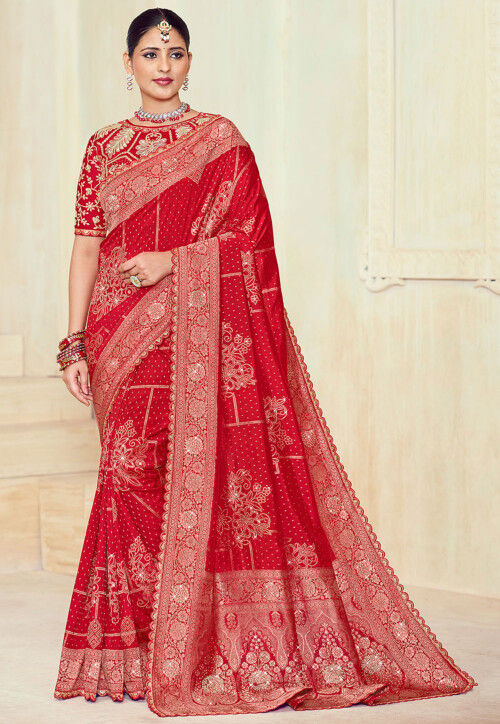 Woven Art Silk Saree in Red