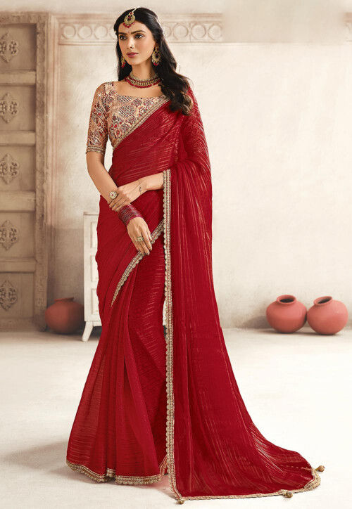 Woven Art Silk Saree in Red