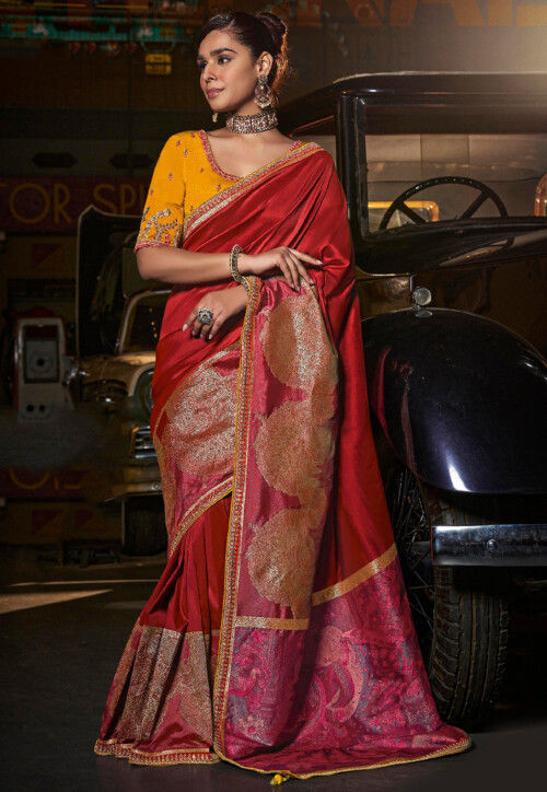 Woven Art Silk Saree in Red