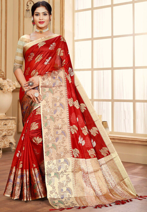 Woven Art Silk Saree in Red : SSF21926