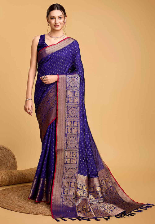 Woven Art Silk Saree in Royal Blue