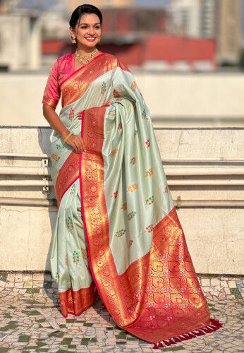 Woven Art Silk Saree in Sea Green