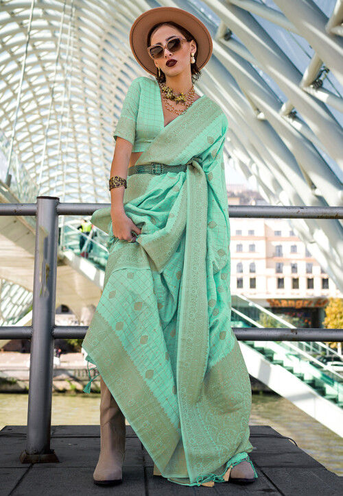 Woven Art Silk Saree in Sea Green
