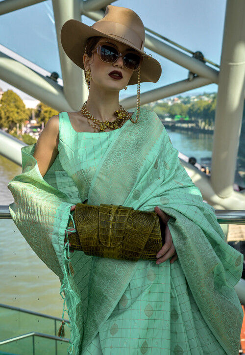 Woven Art Silk Saree in Sea Green