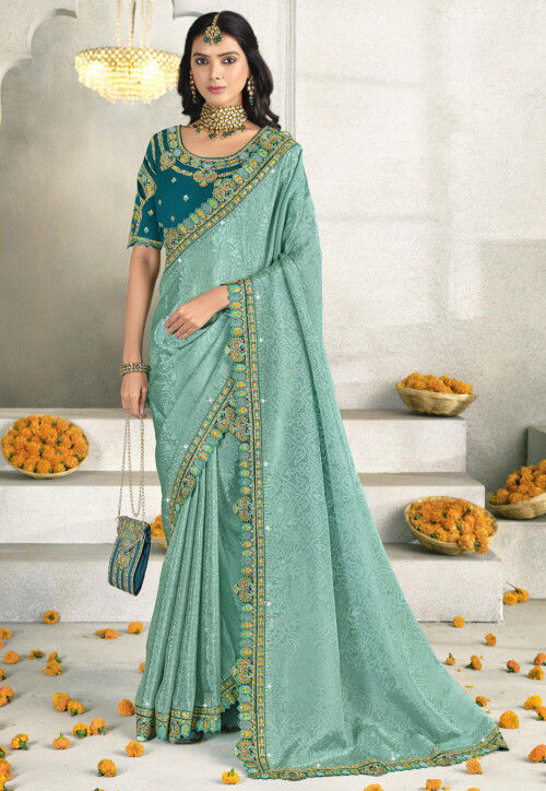 Woven Art Silk Jacquard Saree in Sea Green