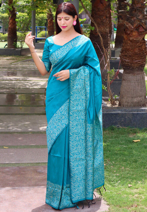 Sky Blue Patola Silk Saree With Sparkal Work – Bahuji - Online Fashion &  Lifestyle Store