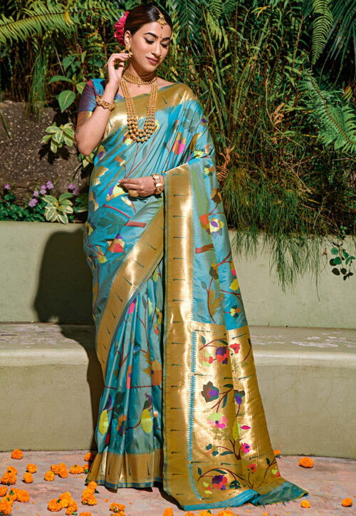 Buy Peacock Blue Sarees Online In India At Best Price Offers | Tata CLiQ