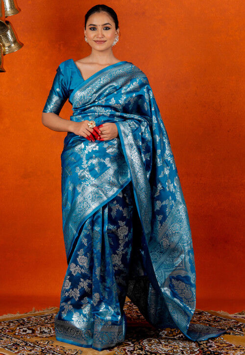 Woven Art Silk Saree in Teal Blue
