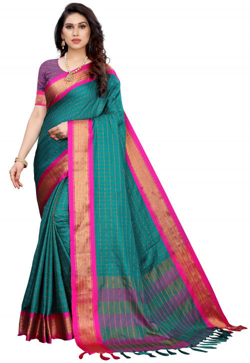 Woven Art Silk Saree in Teal Blue