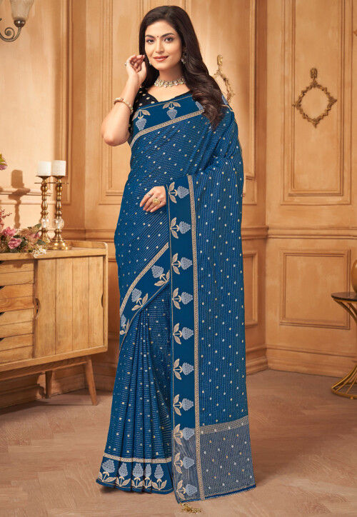 Woven Art Silk Saree in Teal Blue
