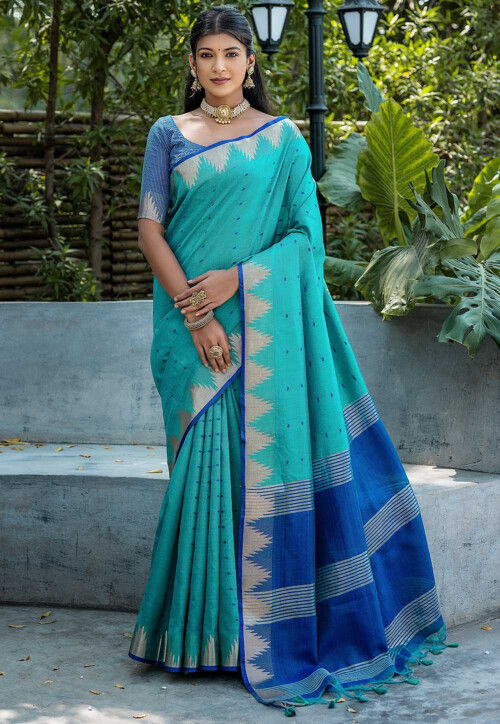 Woven Art Silk Saree in Teal Blue