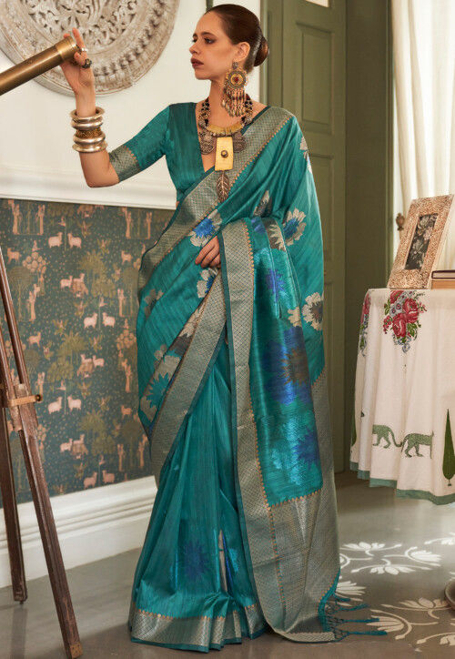 Buy Woven Art Silk Saree in Teal Blue Online : SYC11263 - Utsav Fashion