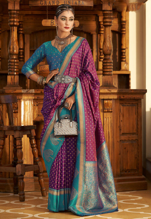 Woven Art Silk Saree in Wine