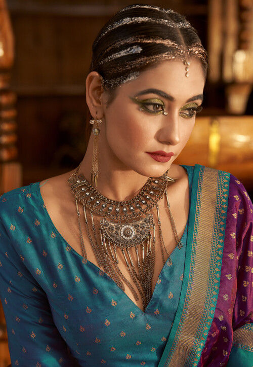 Woven Art Silk Saree in Wine