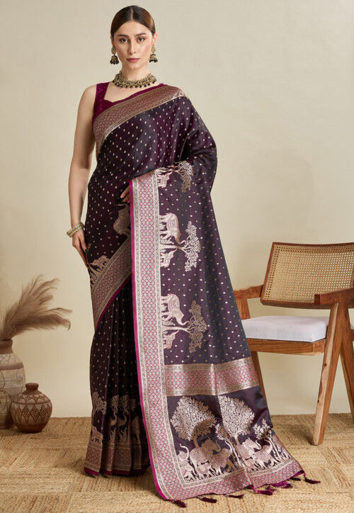 Woven Art Silk Saree in Wine