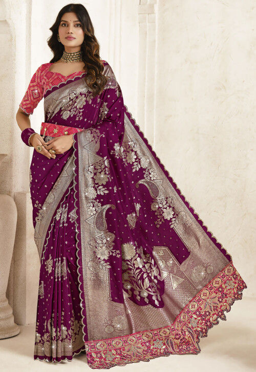 Woven Art Silk Saree in Wine