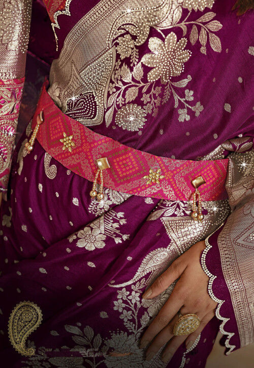 Woven Art Silk Saree in Wine