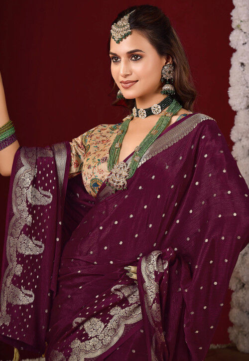 Woven Art Silk Saree in Wine