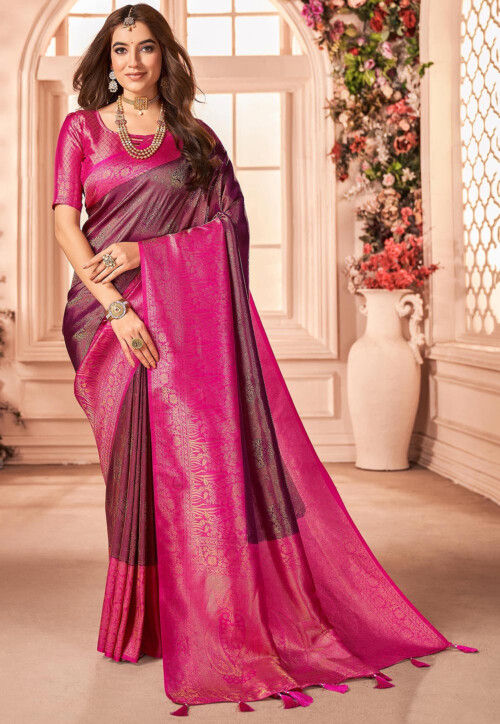 Buy Magenta Wine Banarasi Silk Woven Saree by TASARIKA at Ogaan Market  Online Shopping Site