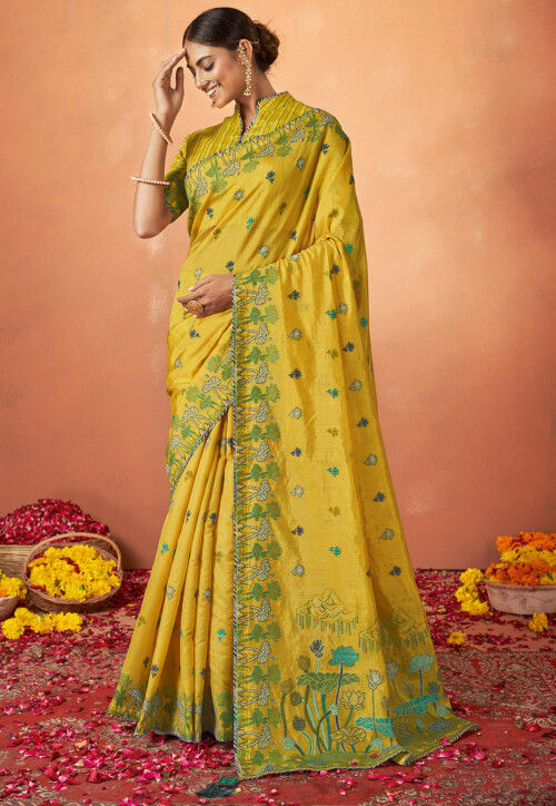 Woven Art Silk Saree in Yellow