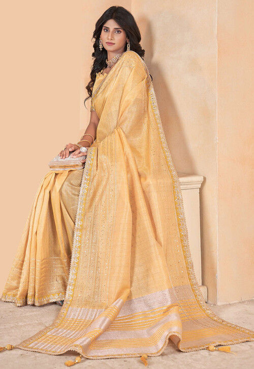 Woven Art Silk Saree in Yellow